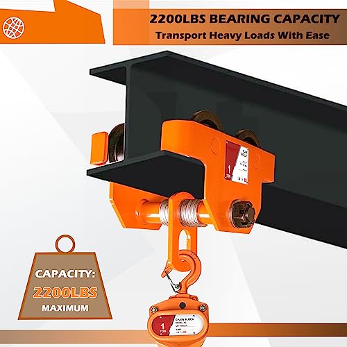 1T/2200Lbs Dual Wheels Beam Trolley, 3"-5" Adjustable I Beam Trolley, Push Manually Trolley Hoist With Dual Track Rollers, Push Track Roller Trolley For Lifting #TOP4
