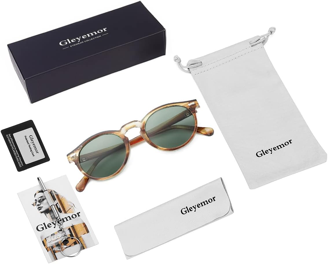 Gleyemor Vintage Polarized Sunglasses for Men Round Sunglasses UV400 Protection Retro Hand-crafted Acetate Frame - Image 7