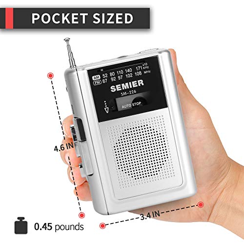 Retro Portable AM/FM Radio Cassette Player/Recorder, Compact Lightweight Stereo Personal AM/FM Radio Walkman Tape Cassette Player with Built in Speaker-Silver - Thumbnail 4