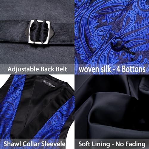 Image of Barry.Wang Mens Silk Lapel /Shawl Collar Vest Tie Sleeve Holder Set Formal /Casual Paisley Vests Wedding Tuxedo Waistcoat