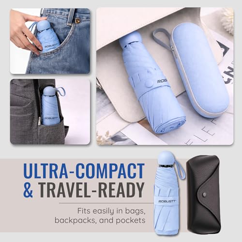 Image of Robustt Capsule Mini Foldable Travel Umbrella | Sky Blue | UPF 50+ UV & Rain Protection | 3 Fold Compact | for Women, Men & Kids | Windproof, Waterproof, Pocket-Size with Storage Case