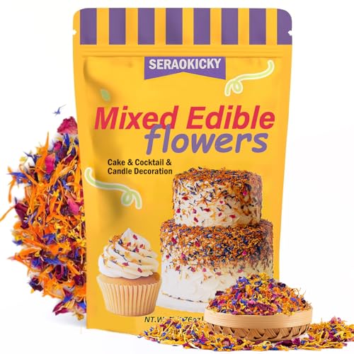 Flores comestibles, 5 pétalos naturales comestibles de colores mixtos, 50 g, pétalos de rosa, caléndula, aciano, crisantemo, osmanthus, para velas y decoración de tartas.（Dried Flower Mix） ﻿