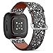 CJBROES Replacement Leather Watch Band, Compatible with Fitbit Versa 3 and Fitbit Sense of Wristband Bracelet Accessory - Floral Different Flowers