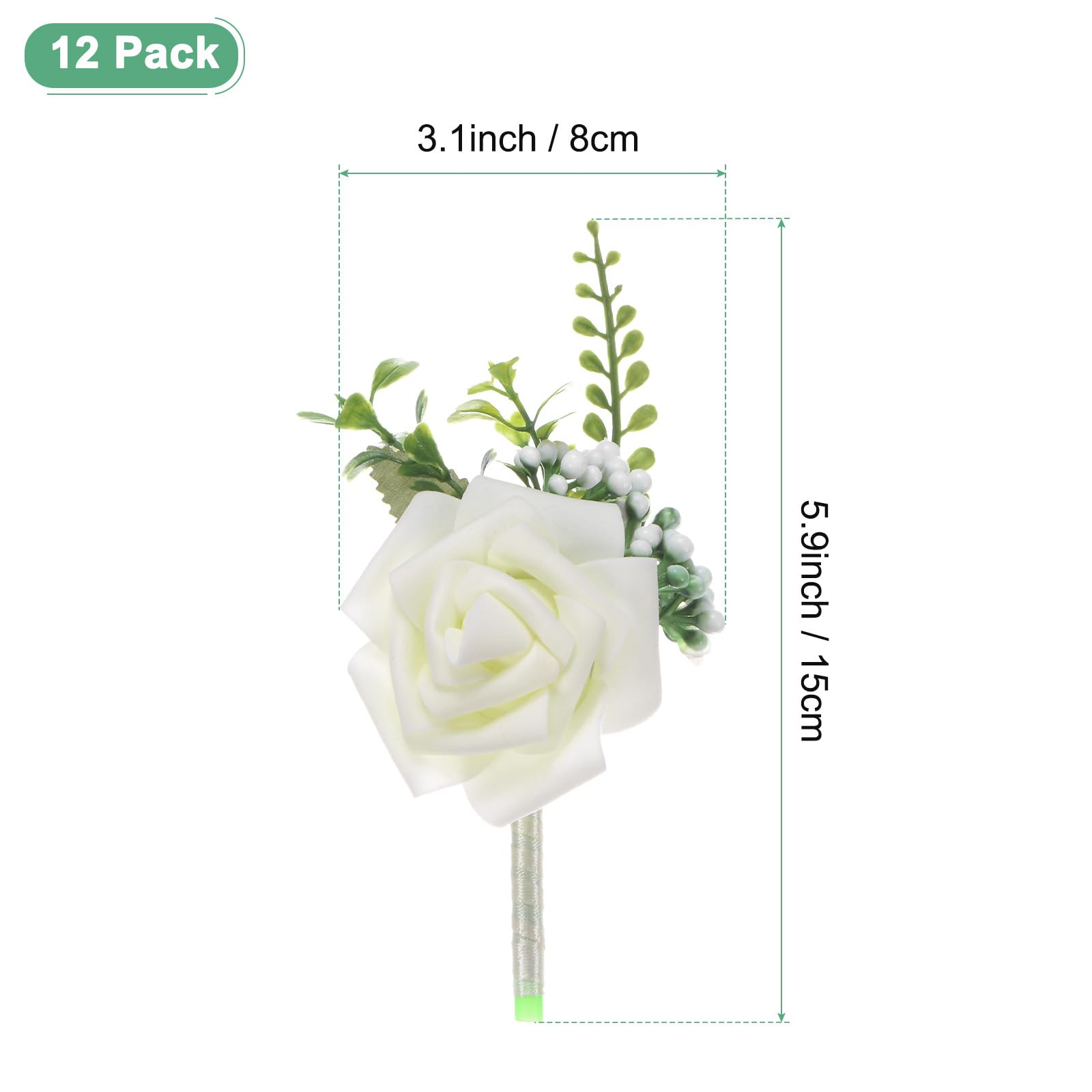 M METERXITY 12-Pack boutonniere for man Artificial Rose Flowers with Pin for Wedding/Anniversary/Formal Party, Pocket Boutonnieres - Image 3