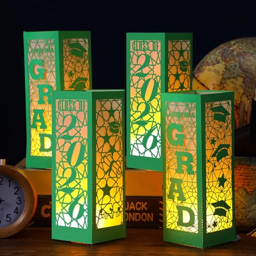 Image of Rossesay 6 Pcs Graduation Table Centerpieces Boxes Class of 2026 Graduation Lanterns for Centerpieces with LED Candles Congrats Grad School College Photo Props for Party Table Decoration (Green)