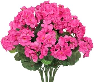 ASTNIC Artificial Flowers for Outdoors, 4 Pack Artificial Geraniums Silk Flowers UV Resistant Outdoor Plants Faux Flowers for Home Outdoors Garden Porch Window Wedding Spring Decor (Rose Red)