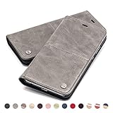 QIOTTI Hülle Kompatibel mit iPhone 6s Plus iPhone 6 Plus Ledertasche aus Hochwertigem Leder RFID NFC Schutz mit Kartenfach Standfunktion in Grau