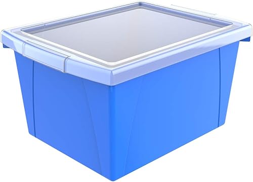 Miniatura 4 de Storex Contenedor de almacenamiento de 4 galones con tapa, organizador de plástico para libros y suministros, azul, paquete de 6 (61412U06C)