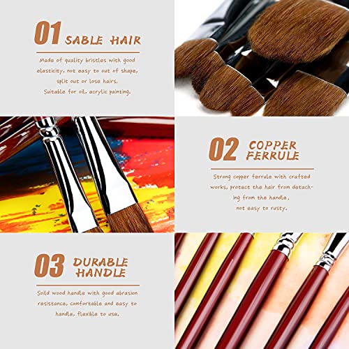 Golden Maple ART-ISTPAINT Red Pure Weasel Sable Hair Artist Brushes Filbert Brush Set thumb #2