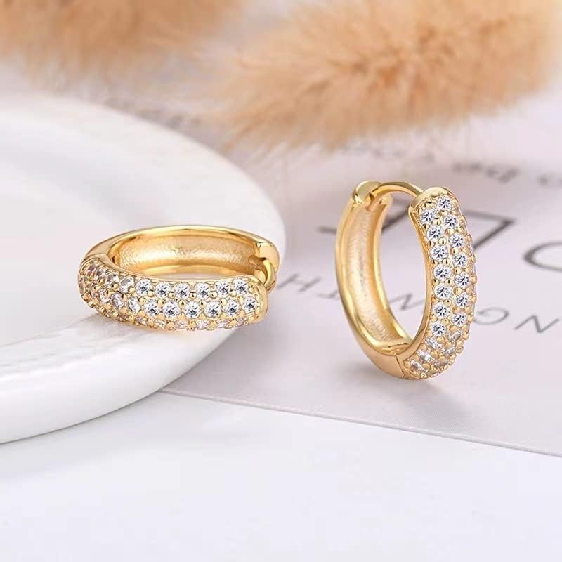 14K Gold Plated Sterling Silver Post Diamond Studded Huggie Earrings,Rose Gold Plated Small Cubic Zirconia Chunky Hoop Earrings for Women 8mm 10mm 12mm - Image 5