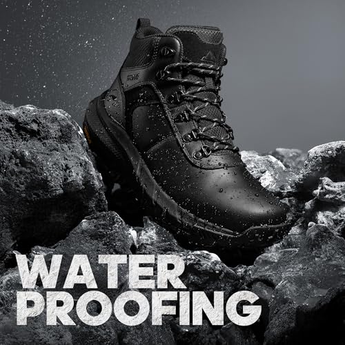 NORTIV 8 Men's Waterproof Hiking Boots Lightweight Outdoor Mid Trekking Leather Shoes DriftShield,Size 8,Black,NMUMHB2505
