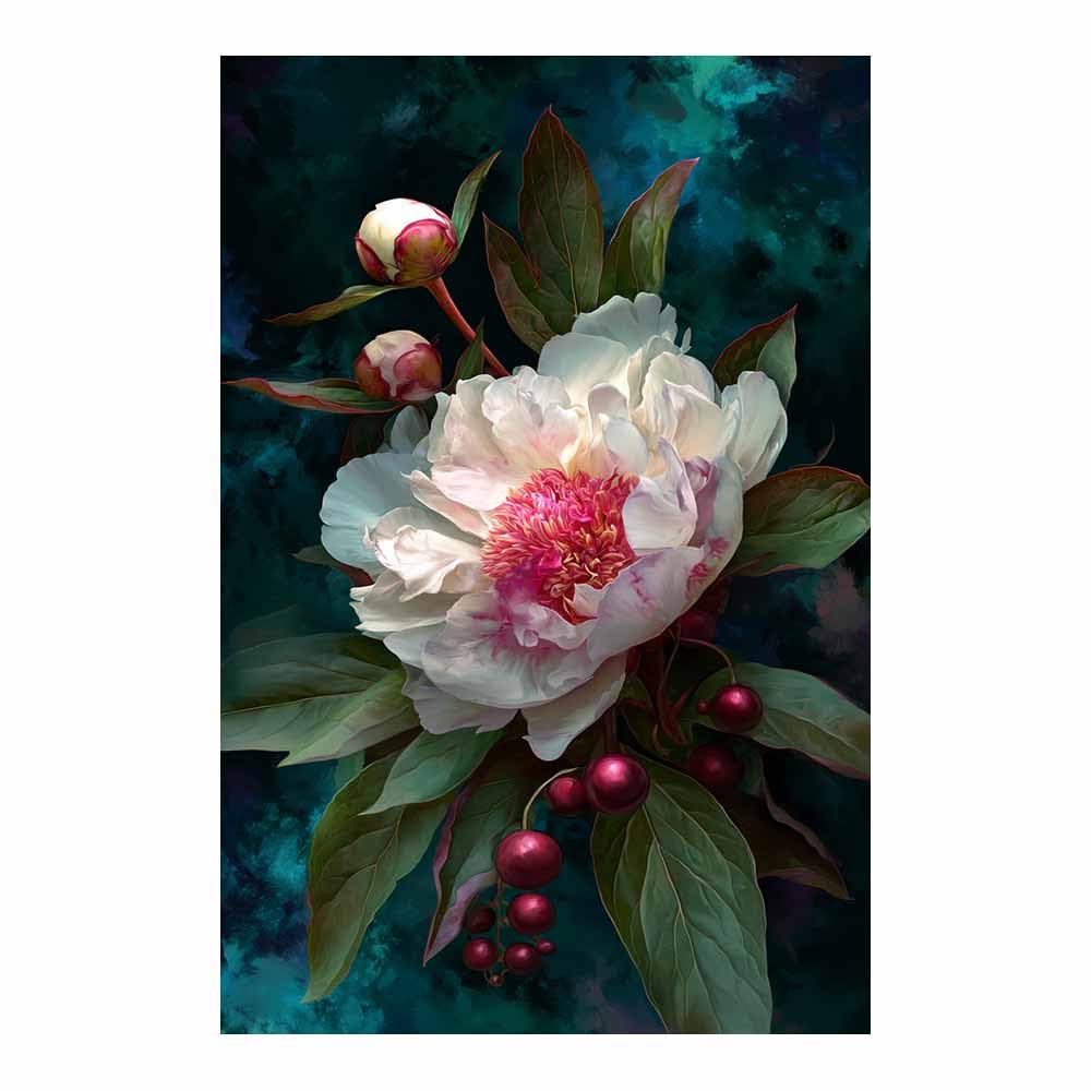 Hoqiu Multicolor Flower Wall Art Canvas Peony Withs Reds Berries Artwork, Wall Decoration Living Room Bedroom Hallway Stairs Decoration.(Multicolor)-70X100cm Unframed