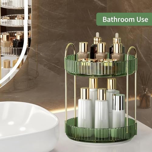 Image of Xmart India 360 Rotating Makeup Organizer - Transparent Cosmetic & Skincare Storage Rack for Dressing Table Lipstick, Perfume, Beauty Accessories & Bathroom Counter Organizer (2 Layer, Green)