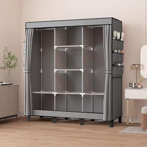 Armoire Portable Gris 130x45x172cm avec étagères Lishbie