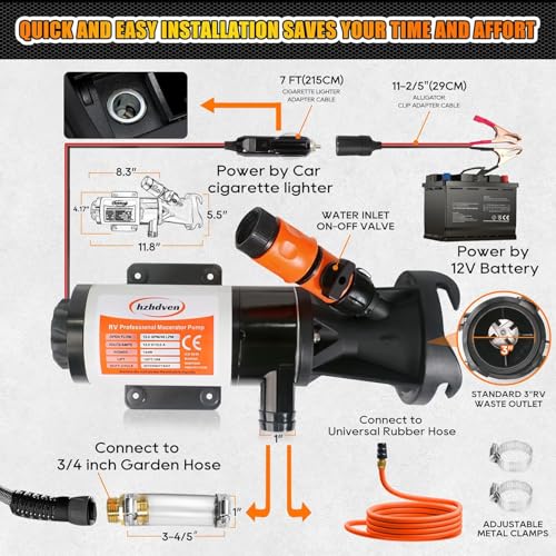 Image of RV Macerator Pump 12V,Portable Waste Pump,12GPM Suction 3.2 feet Lift 14 feet with Garden Hose Discharge Port,Quick Release Sewage Pump (Storage Box with Water Pipe 12V RV Macerator pump)