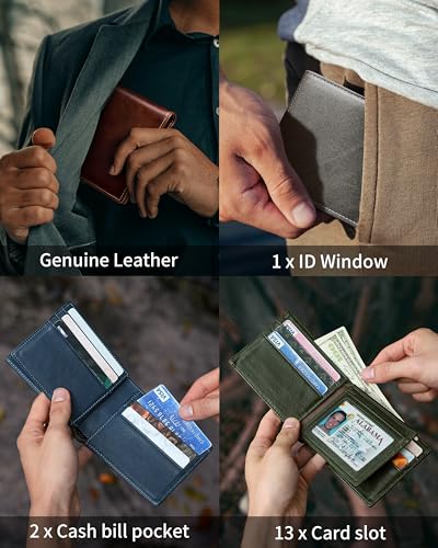 Image of Artpaxy Mens Wallet Bifold Genuine Leather RFID Blocking Wallet for Men with 1 ID Windows 13 Card Holders 2 cash pockets 1 Gift Box
