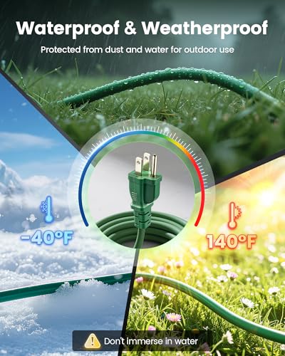 Image of Suraielec 25ft Outdoor Extension Cord with Multiple Outlets 3 Outlet Power Cord 16 /3 Gauge SJTW Weatherproof for Landscape Christmas Tree Lights