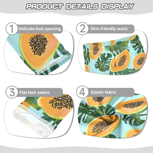 Tropical Papaya Monstera Girls' Leggings Toddler Doodles Turquoise Kids Yoga Pants Dance Active Tights 4T3