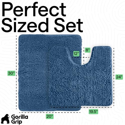 Image of GORILLA GRIP Bathroom Rug Sets, Soft Chenille 2 Piece Area Rugs Set, Toilet Base Mat and 30x20 Carpet, Absorbent Microfiber Washable Mats Dry Quickly, Home Decor and Bath Room Accessories, Blue