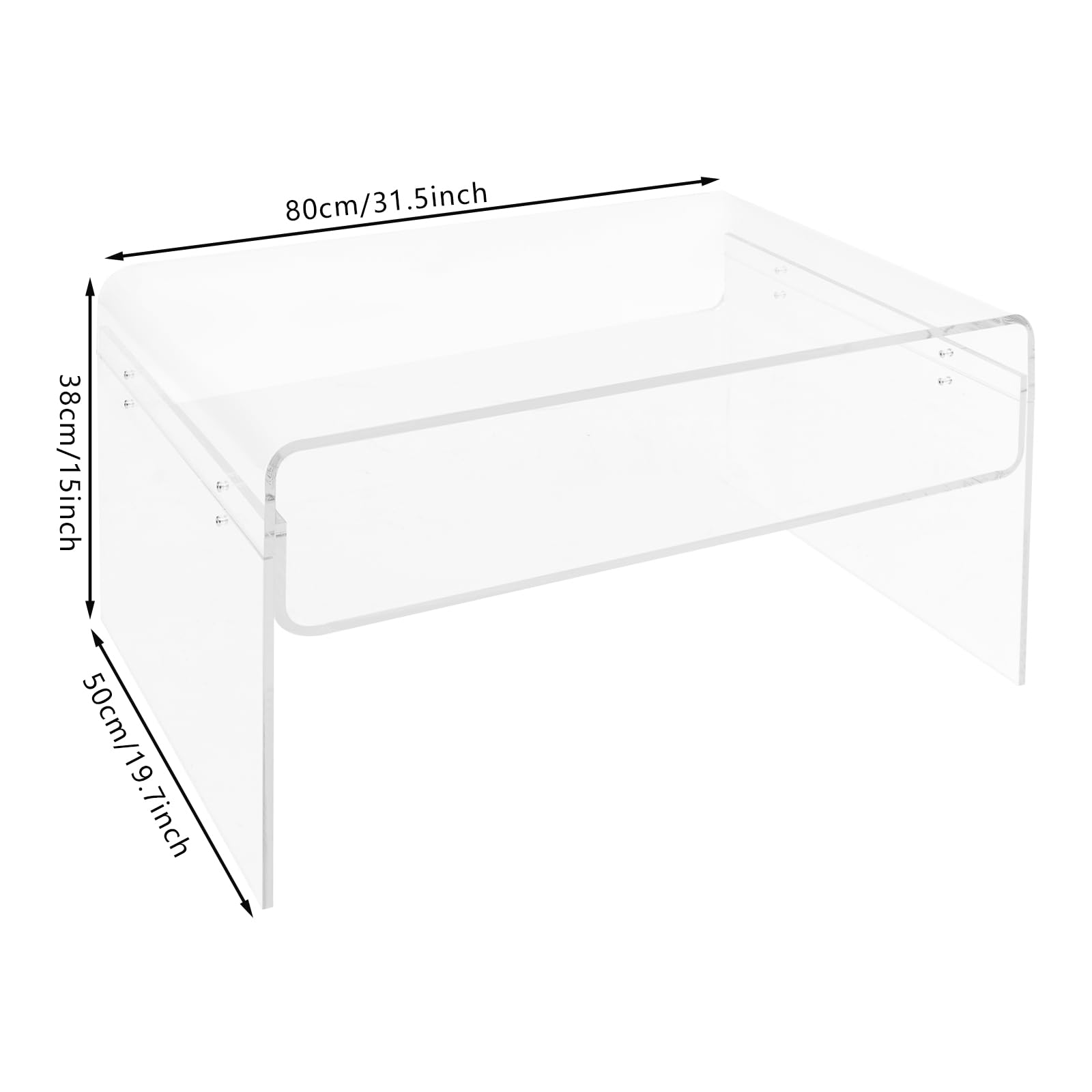 Acryl Beistelltisch Couchtisch Coffee Table Wohnzimmertisch, Moderner Transparenter Wohnzimmer Tisch Tragkraft 60 kg, für Kaffee, Bücher, Snacks und Tassen, 88 x 58 x 18 cm