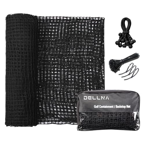 DELLNA Golf Hitting Practice Net 10 * 10Ft – Heavy Duty Golf Net for Backyard Driving Real Golf Balls, Multi-Sport Barrier Net for Baseball, Hockey, Soccer – with Bungee Cords & Zip Ties