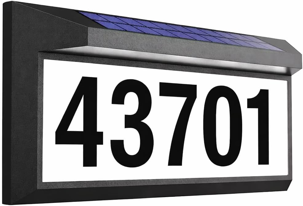 Solar Address Sign with Dual Color - Outdoor Waterproof IP65 Illuminated House Numbers, Solar Powered Address Light