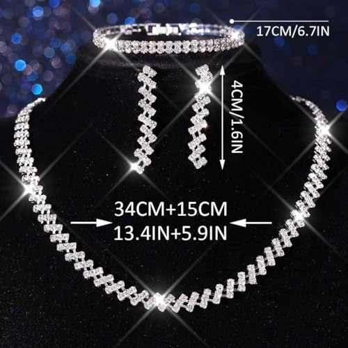 Unicra Rhinestone Bridal Wedding Jewelry Sets Silver Necklace Earrings Bracelet Set Prom Formal Costume Jewelry Set for Women and Brides2
