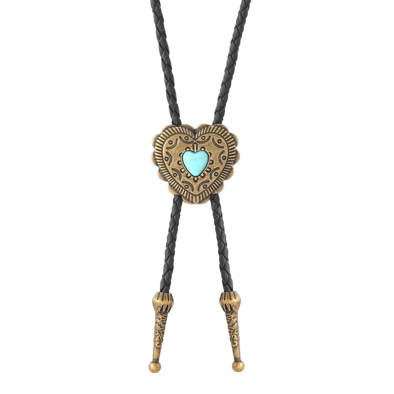 Limtula Unisex Ancient Bronze Braided Shoestring Lariat Tie With Engraving Stone Charm Decent Necktie Necklace Country Trend Vintage Carved Stone Pendant Lariat Necktie Western Decent Braided Tie For Casual Shirts