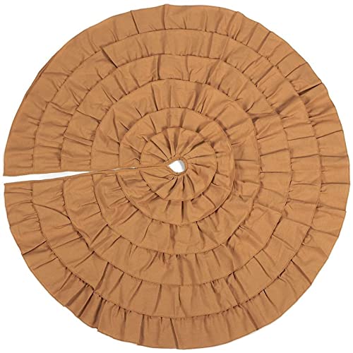 Tan Ruffle Christmas Tree Skirt With Ruffled Trim For Holiday Home Decor (50 In) #TOP2