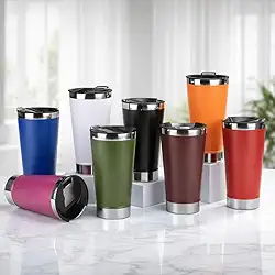 Copo Térmico 473ml com Tampa e Abridor – Parede Dupla Vácuo Sem Estampa Cores Sortidas