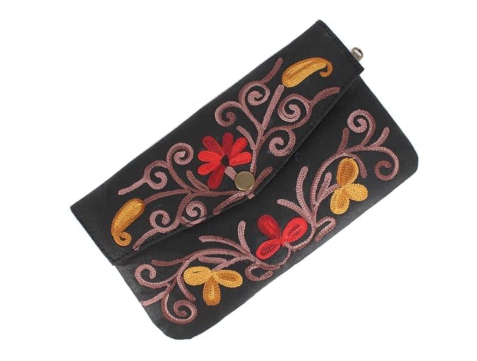 Kashmiri Embroidered Butterfly Clutch Wallet, Hot Pink, Floral Design with Blue Swirls-image-8