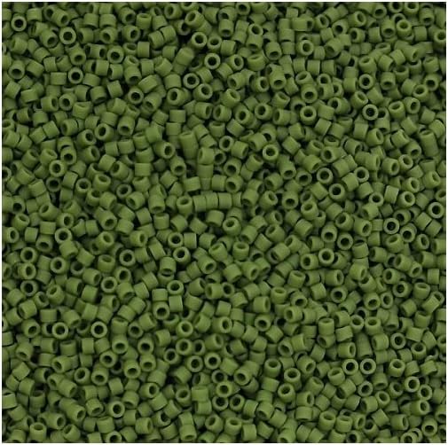 50 g Miyuki DELICA Seed Beads Rocailles, Size 11/0, Matte Opaque Olive Green (# DB1585), Japan, Glass