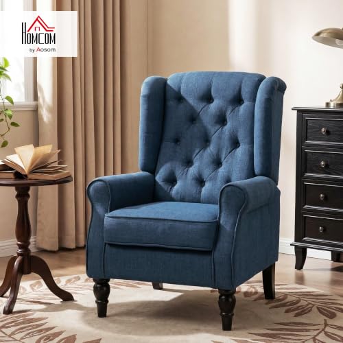 Image of HOMCOM Comfy Accent Chair for Living Room, Wingback Armchair, Blue