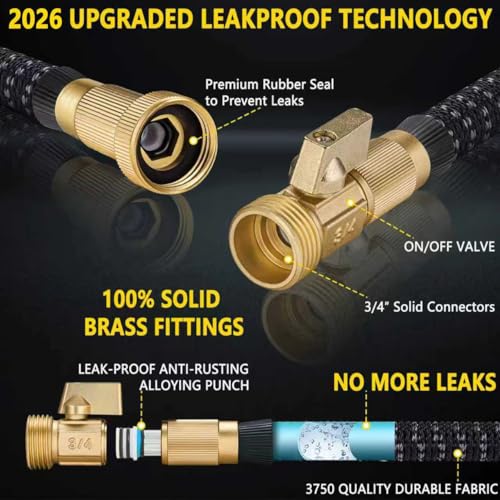 100 FT Garden Hose Expandable Hose-2026 Upgraded Flexible Water Hose, Car Wash Hose with Extra-Strong Brass Connectors,Superior Strength-4-Layers Latex - Kink-less Lightweight Expanding Hose - Image 3