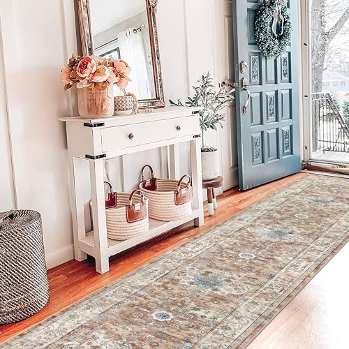 Pauwer Long Hallway Runner Rug 2'6''x14', Boho Washable Runner Rugs with Rubber Backing, Non Slip Carpet Runner for Hallways, Farmhouse Rug Runners for Kitchen Laundry Room Entryway