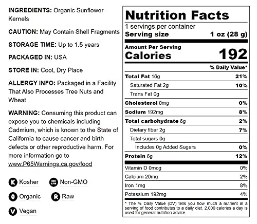 Miniatura 4 de Food to Live Semillas de girasol germinadas orgánicas, 8 onzas sin OMG, Kosher, sin cáscara, sin sal, granos crudos, superalimento vegano, comida