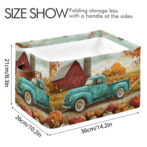 Image of Aslsiy Storage Basket Autumn Pumpkins Truck Maple Nursery Bins Fall Tree Baby Box Canvas Clothes Shelf Basket Laundry Hampers 1 Pcs