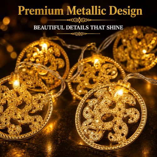 Image of MoonlitDreams Om LED String Lights, 3 Meter Metallic 3D Om Pendant Decorative Lights, Warm White Fairy Lights for Pooja Room, Mandir, Diwali & Festive Home Decoration (Plug-in)