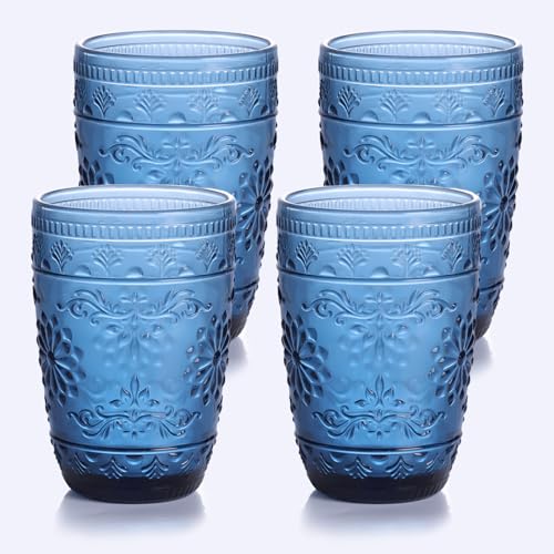 abrwyy 14OZ Drinking Highball Beverage Glass Cup, Blue Drinking Glasses, Colored Glassware Set for Party Wedding, Home, Office, Water, Juice, Cocktail, Highball Glasses Set of 4