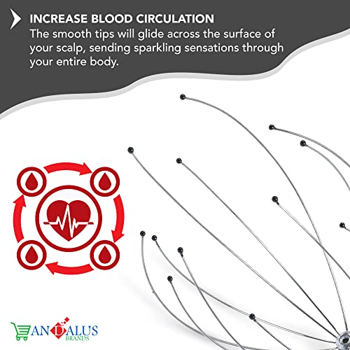 Andalus Scalp Massager, Handheld Head Scratcher, Gentle Beads, Stress Relief, Deep Relaxation (Silver) #TOP3