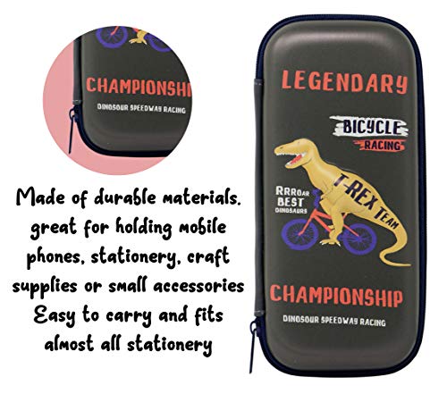 Image of Zest 4 Toyz Dino Pencil Case for Kids Large Capacity Hard Shell Pencil Box with Pen Holder Mesh Pocket Durable Zippered Storage Pencil Pouch for School Boys and Girls- Grey