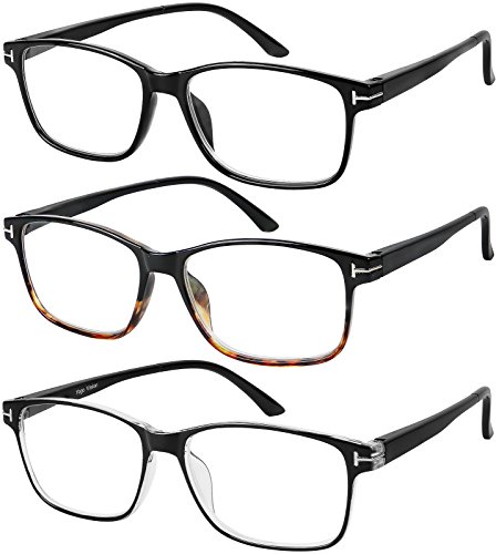 Reading Glasses 3 Pair Stylish Quality Readers Spring Hinge Glasses for Reading for Men and Women +2