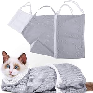 Cat Shower Net Bag, Foldable Cat Bathing Bags, Anti-bite and Anti-Scratch Adjustable Pet Washing Bag, Breathable Mesh Multifunctional Cats Restraint Bag for Grooming Ears Cleaning Nail Trimming