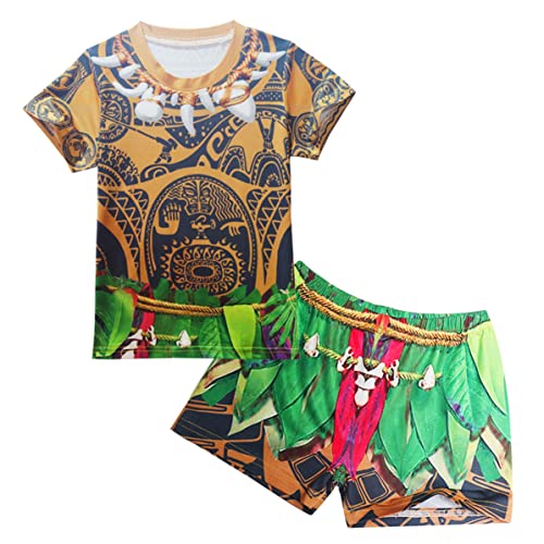 Lito Angels Maillot de Bain Maui Vaiana pour Enfant Garcon, 2 Pieces Ensemble avec Shorts, Manche Courte, Taille 6-7 Ans, Marron