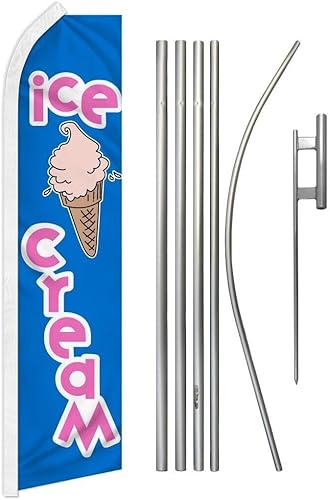 Premium Ice Cream Pink Swooper Flag & 16ft Flagpole KitGround