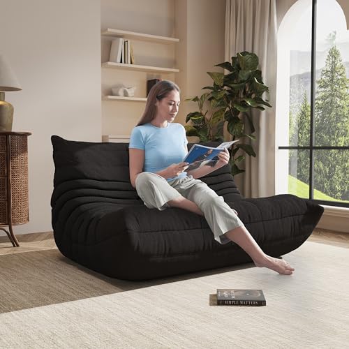 Image of Giant Bean Bag Chair for Adults - Cozy Loveseat Fireside Accent Chair with Memory Foam,Comfy Lazy Oversized Floor Sofa Couch Boneless Chaise Lounge for Living Room Bedroom Gaming Room (2 Seater)