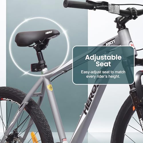 Hero RIOT 26T Single Speed Mountain Bicycle for Adults | Grey | Front Suspension | Disc Brake | Steel Frame : 16.5Inches | Rider Height : 5ft 0" - 5ft 8" | 95% Pre-Assembled(Ready to Ride in 5 Mins) - Image 7