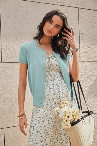Image of GRACE KARIN Women Short Sleeve Cardigan, 2026 Summer Knitted Sweater Tops, Basic Crew Neck Crop Outfits