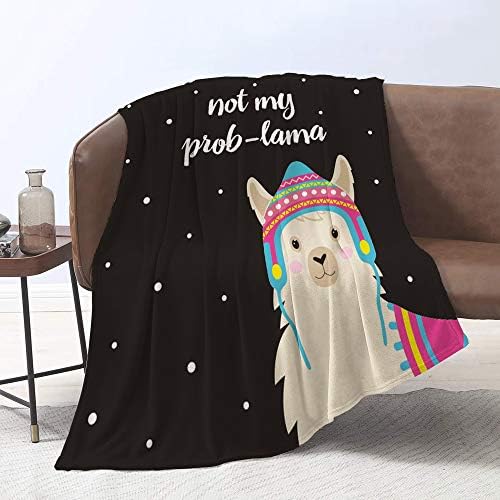 Lmorey Cartoon Llama blankte, 60 x 80 Inches Throw Blanket Cute Llama Drawing with Lettering Soft Warm Blanket for Bed Couch Sofa Lightweight Travelling Camping Comfort Home Decoration for All Season