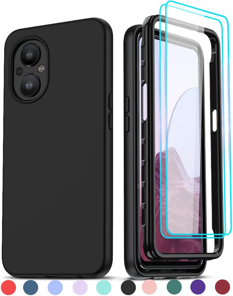 LeYi OnePlus Nord N20 5G Case with 2 Tempered Glass Protectors, 360 Full-Body Shockproof Soft Silicone Cover, Black